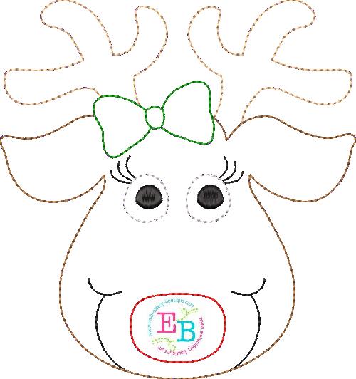 Reindeer Bow Bean Stitch Applique, Applique