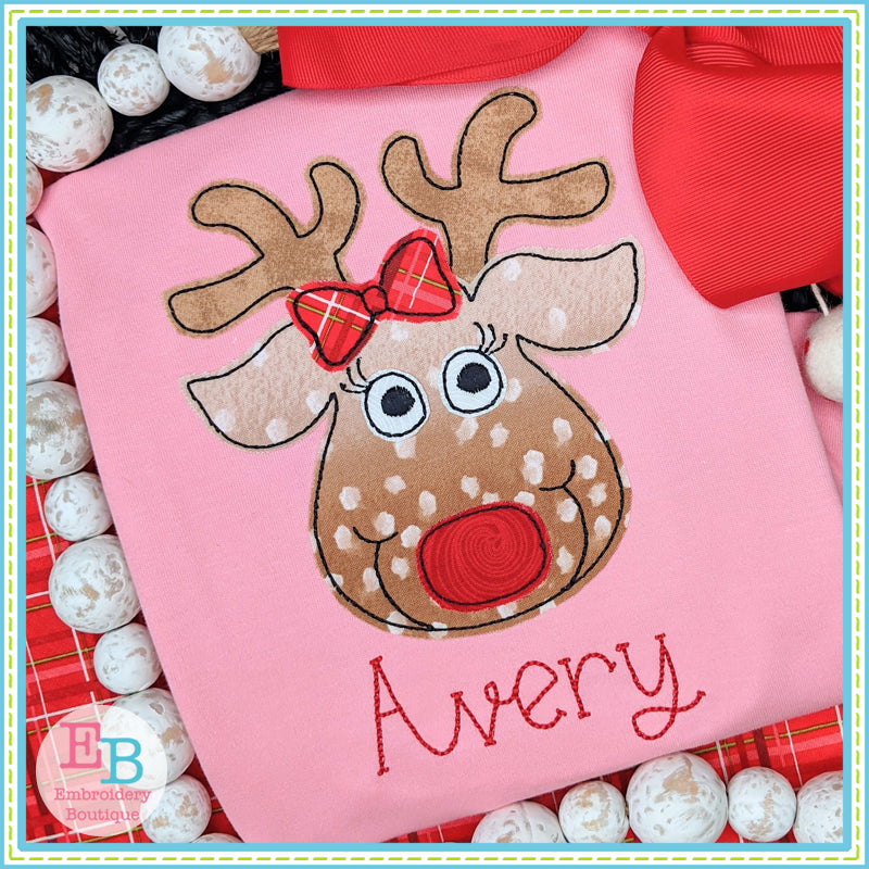 Reindeer Bow Bean Stitch Applique, Applique