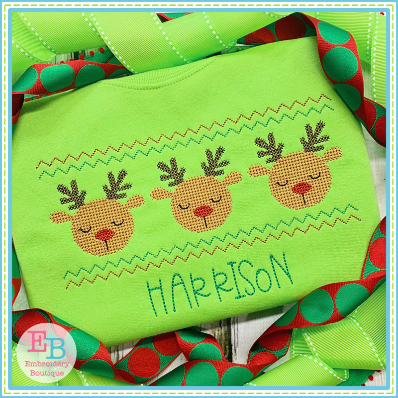 Reindeer Trio Cross Stitch Embroidery Design, Embroidery