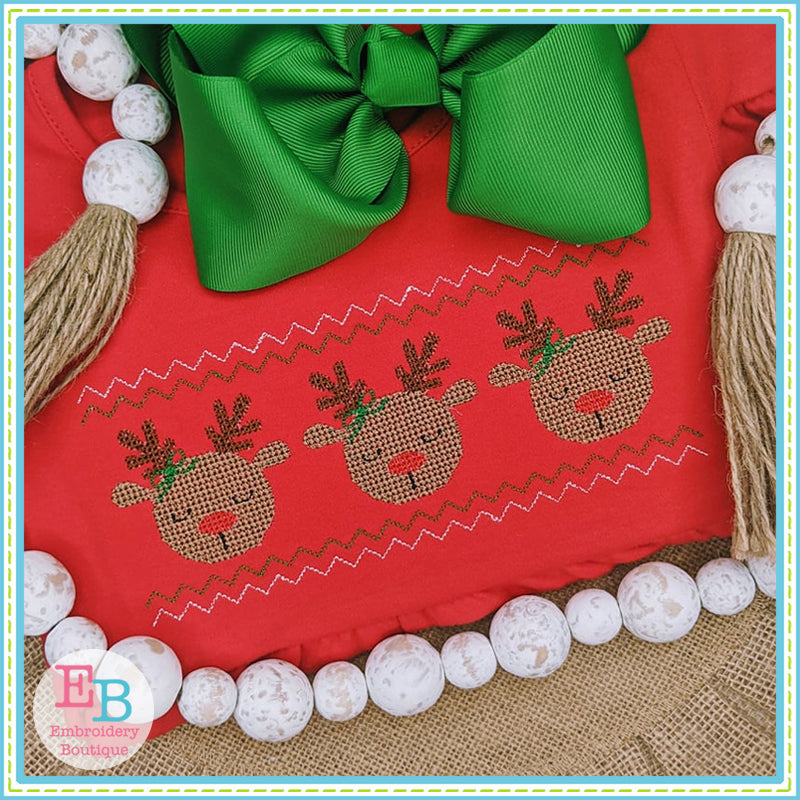 Reindeer Bow Cross Stitch Embroidery Design, Embroidery