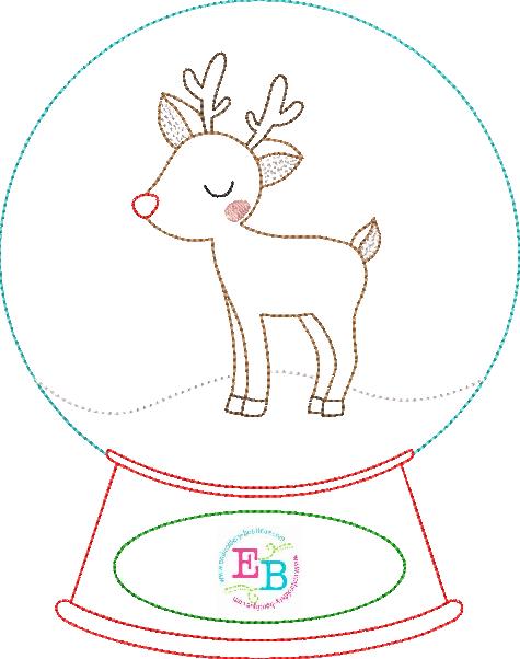 Reindeer Snow Globe Applique, Applique