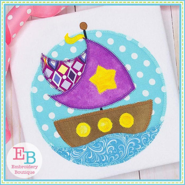 Sailboat Circle Zigzag Applique, Applique