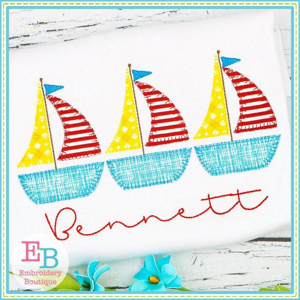 Sailboat Trio Blanket Stitch Applique, Applique