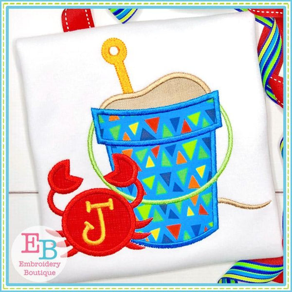 Sand Bucket with Crab Satin Applique, Applique