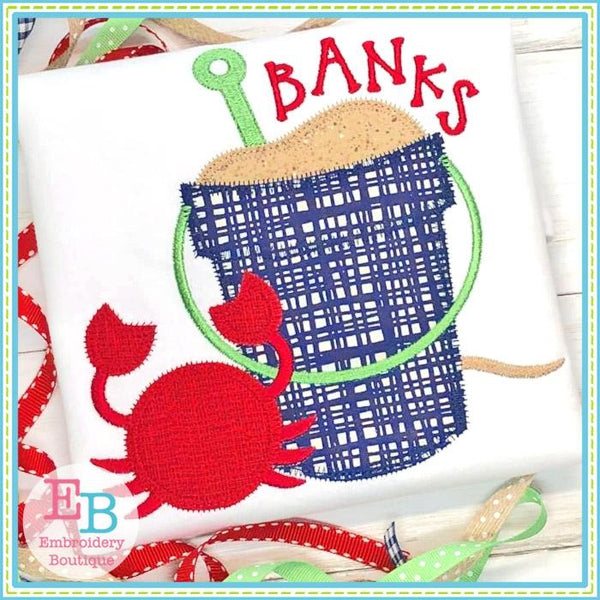 Sand Bucket with Crab Zigzag Applique, Applique