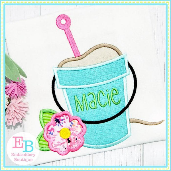 Sand Bucket with Flower Satin Applique, Applique
