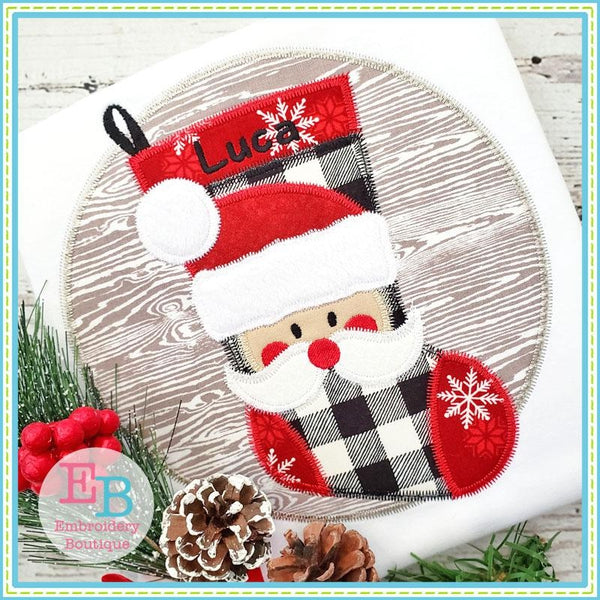 Santa Stocking Circle Zigzag Applique, Applique