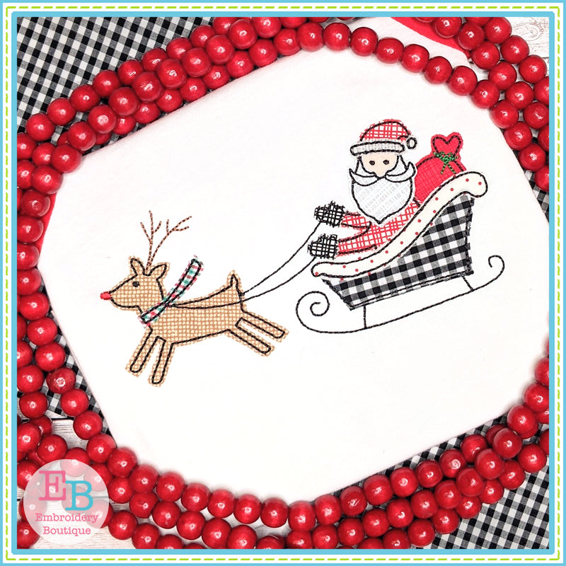 Santa Sleigh Bean Stitch Applique, Applique