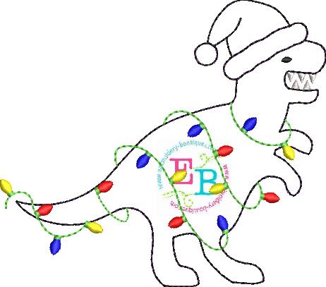 Santa T-Rex Lights Bean Stitch Applique, Applique