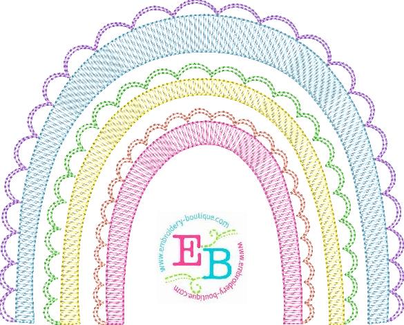 Scalloped Sketch Rainbow Embroidery Design, Embroidery