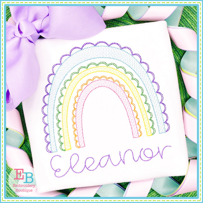 Scalloped Sketch Rainbow Embroidery Design, Embroidery