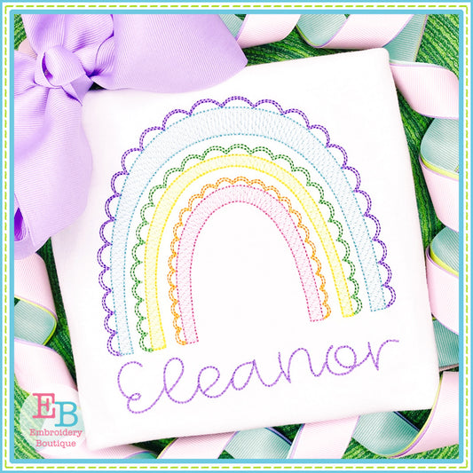 Scalloped Sketch Rainbow Embroidery Design, Embroidery