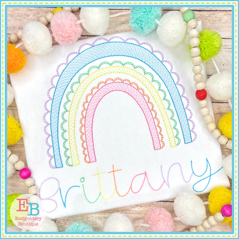 Scalloped Sketch Rainbow Embroidery Design, Embroidery