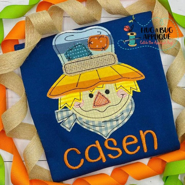 Scarecrow Boy Bean Stitch Applique Design, Applique