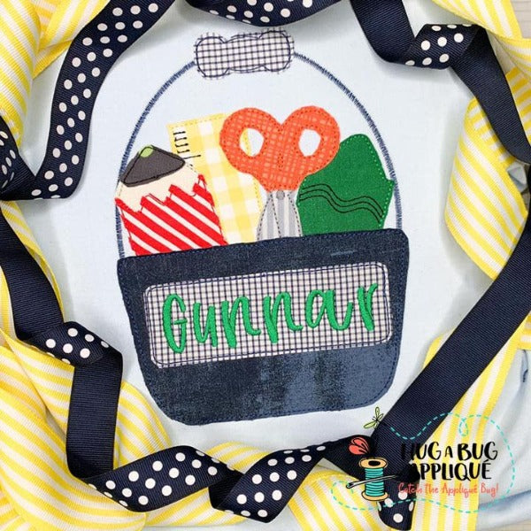 School Bucket Bean Stitch Applique Design, Applique