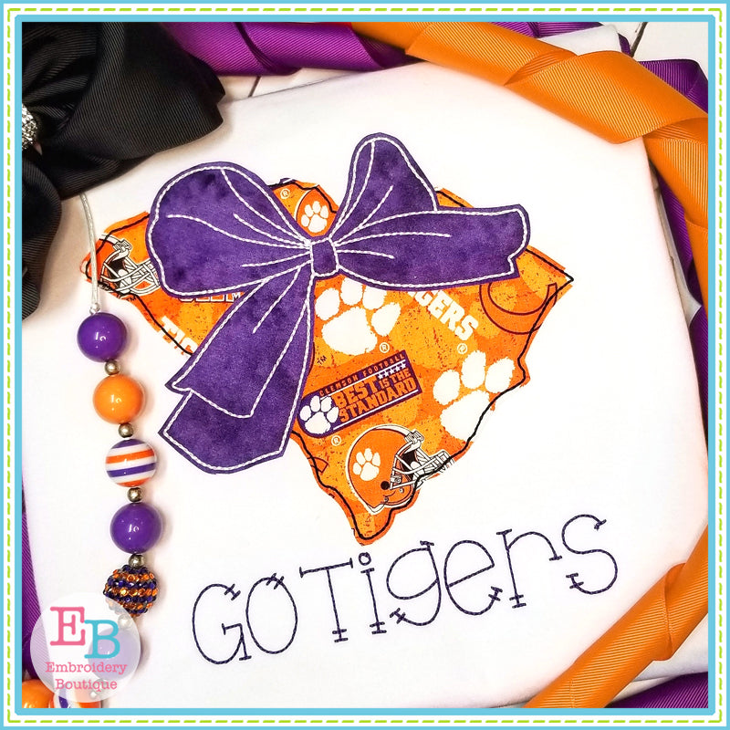 Big Bow South Carolina Bean Stitch Applique, Applique