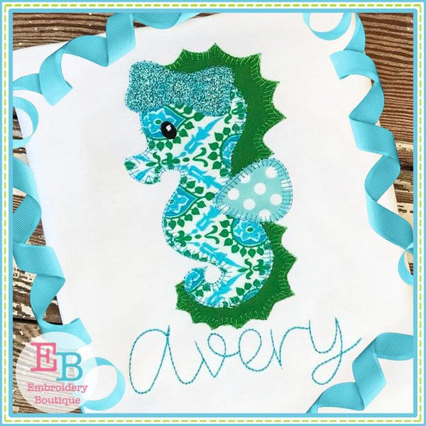 Seahorse Bow Blanket Stitch Applique, Applique