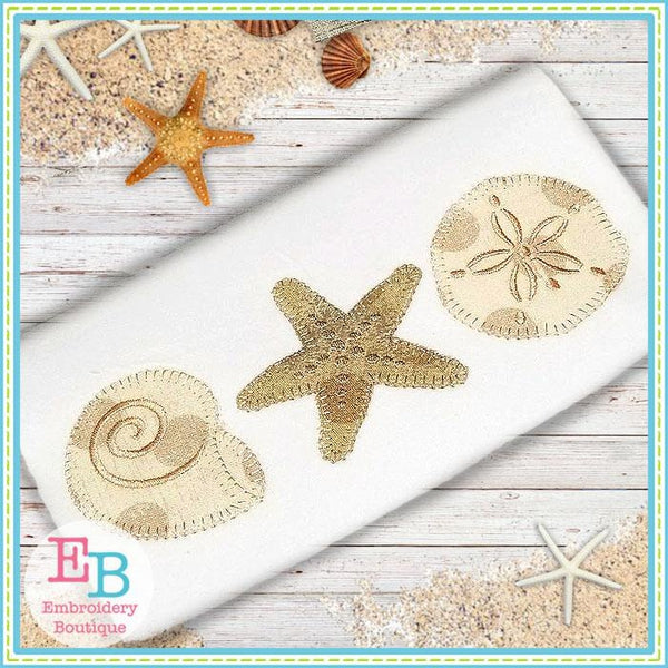 Shell Trio Blanket Stitch Applique, Applique