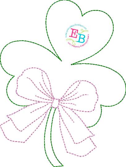 Shamrock Big Bow Bean Stitch Applique, Applique