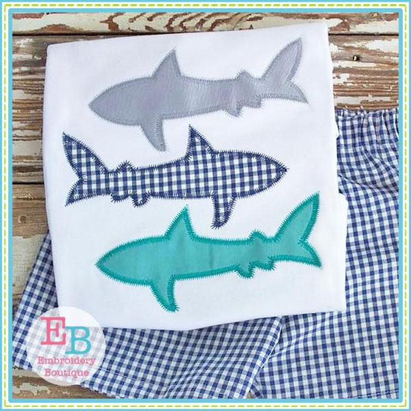 Shark Trio Zigzag Applique, Applique