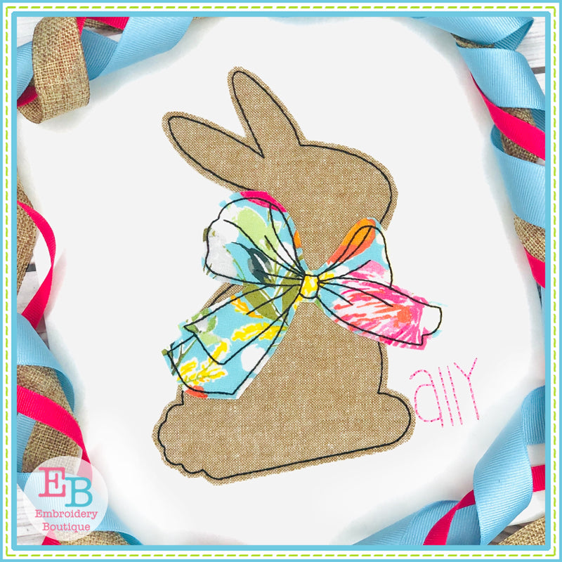 Simple Bunny Big Bow Bean Stitch Applique, Applique