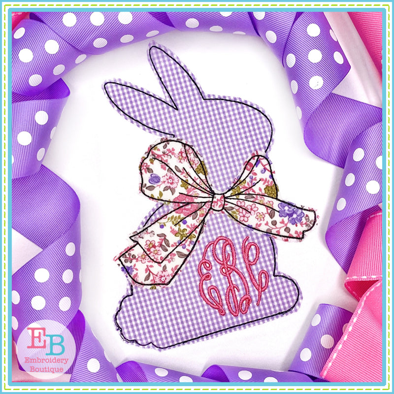 Simple Bunny Big Bow Bean Stitch Applique, Applique