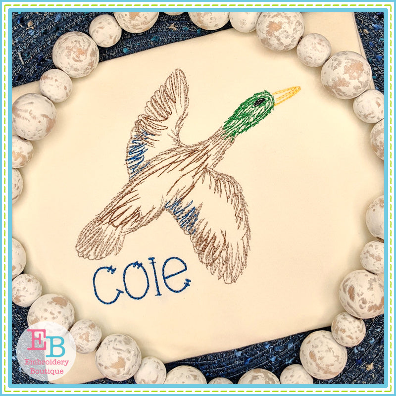 Single Mallard Sketch Embroidery Design, Embroidery