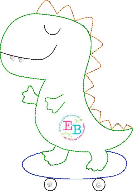 Skating Dino Bean Stitch Applique, Applique