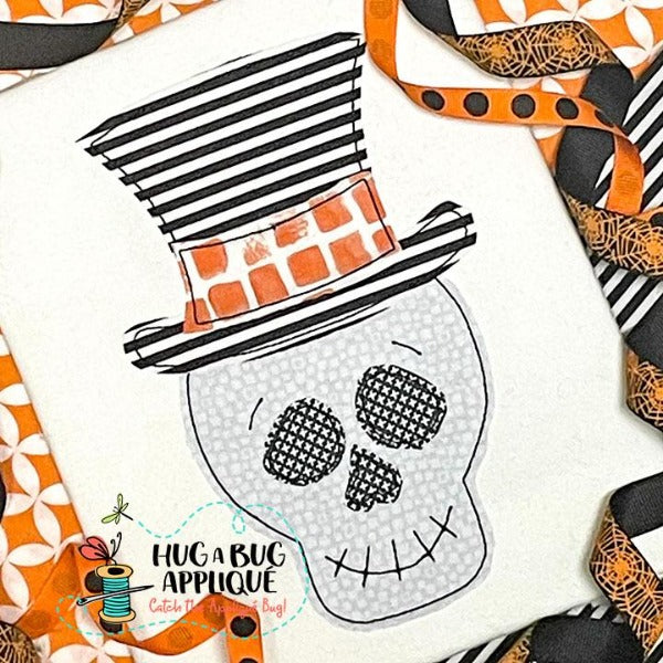 Skeleton Hat Bean Stitch Applique Design, Applique