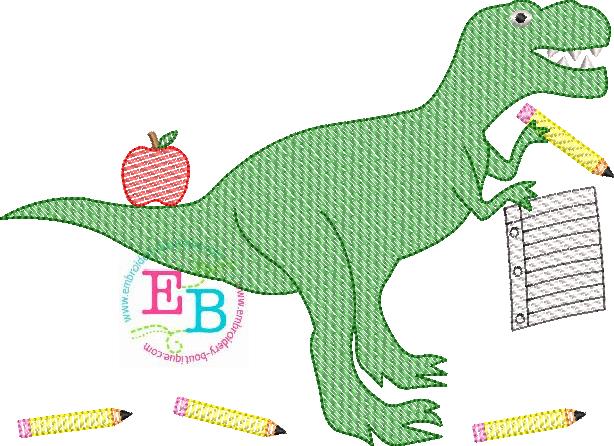 Sketch School Dinosaur Embroidery Design, Embroidery Design