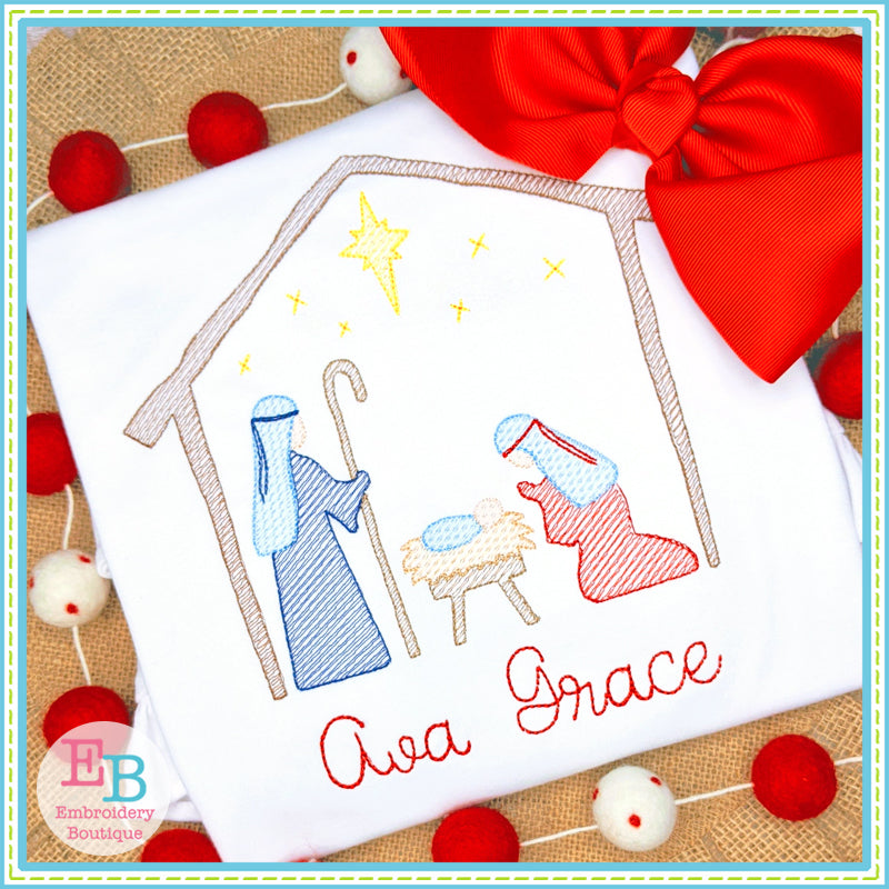Nativity Sketch Embroidery Design, Embroidery