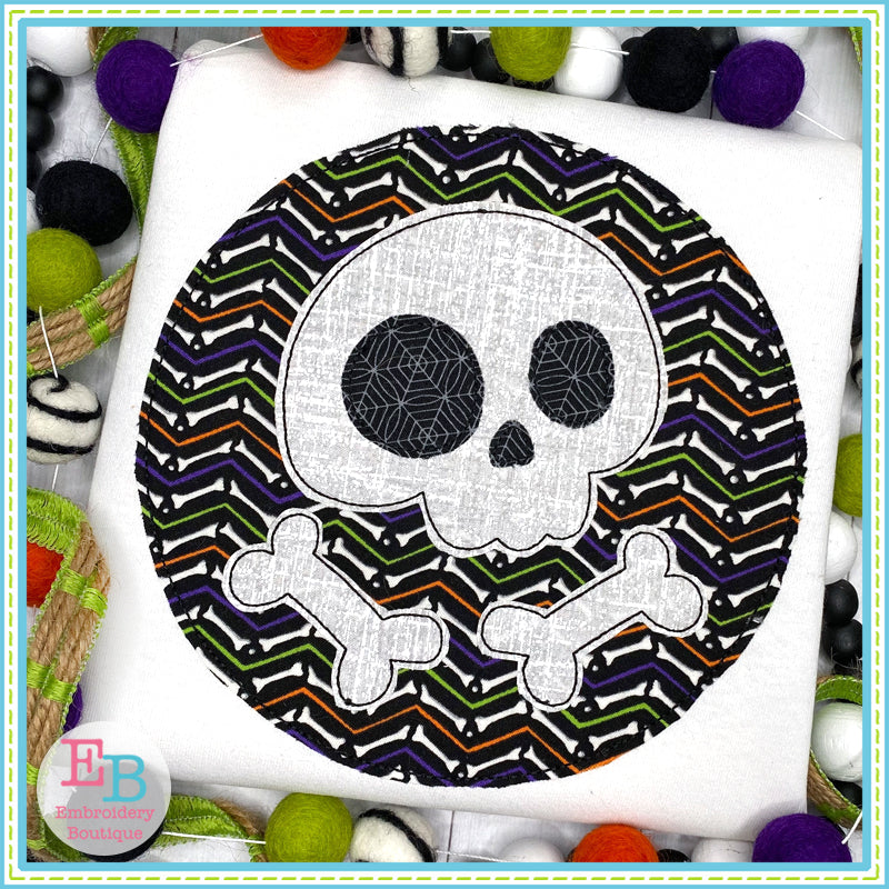 Skull Bones Circle Bean Stitch Applique, Applique