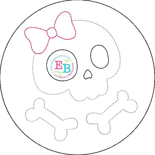 Skull Bones Bow Circle Bean Stitch Applique, Applique