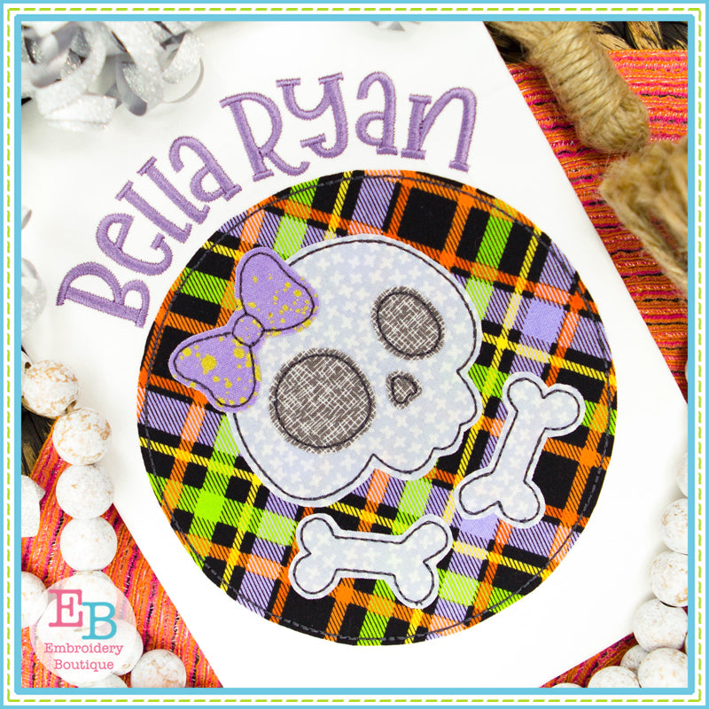 Skull Bones Bow Circle Bean Stitch Applique, Applique