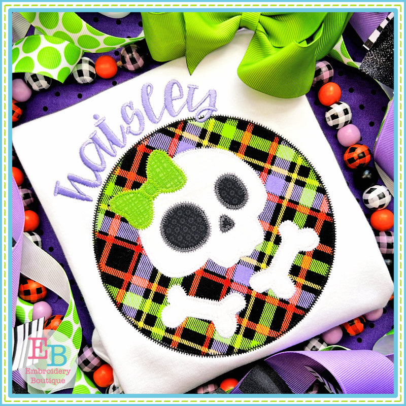 Skull Bones Bow Circle Zigzag Stitch Applique, Applique