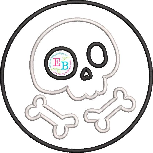 Skull Bones Circle Satin Stitch Applique, Applique