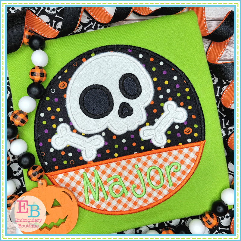 Skull Bones Circle Split Satin Stitch Applique, Applique