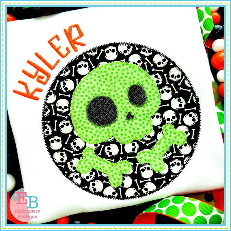 Skull Bones Circle Zigzag Stitch Applique, Applique