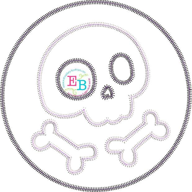 Skull Bones Circle Zigzag Stitch Applique, Applique