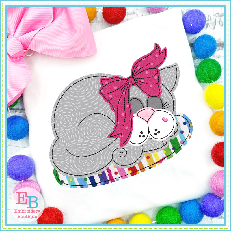 Sleeping Cat Bean Stitch Applique, Applique