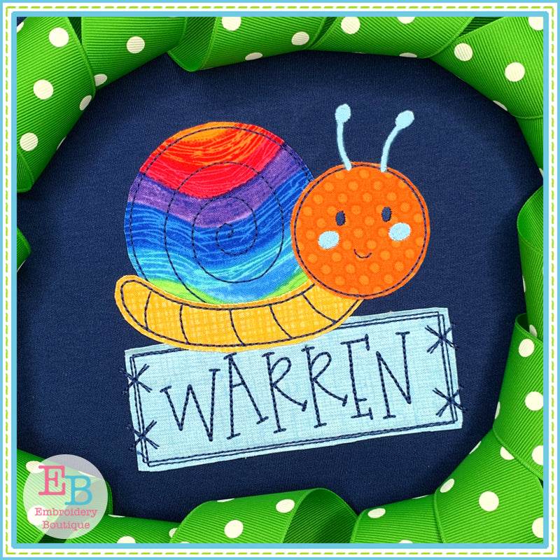 Snail Banner Bean Stitch Applique, Applique