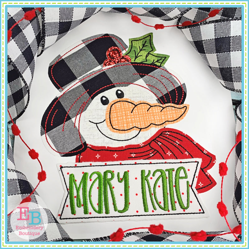 Snowman Face Bean Stitch Applique, Applique