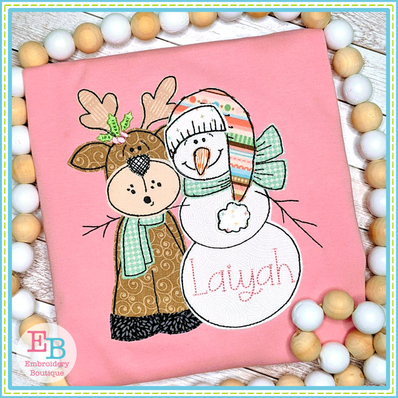 Snowman Reindeer Bean Stitch Applique, Applique