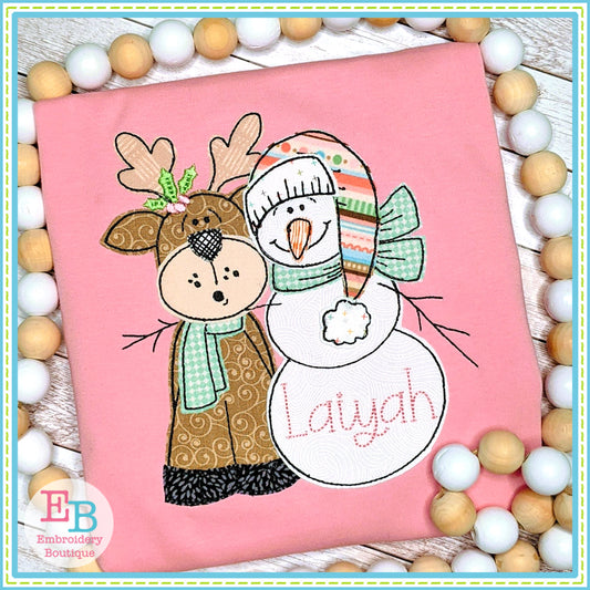Snowman Reindeer Bean Stitch Applique, Applique