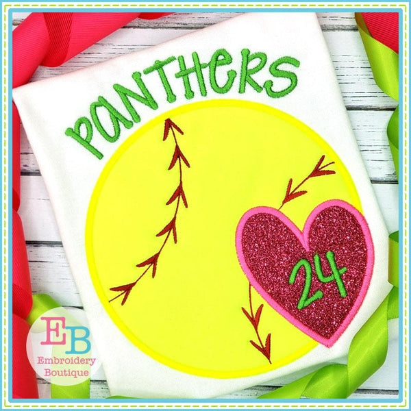 Baseball-Softball Heart Satin Applique, Applique