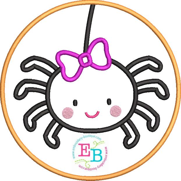 Spider Bow Circle Satin Stitch Applique, Applique