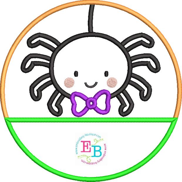 Spider Bow Tie Circle Split Satin Stitch Applique, Applique