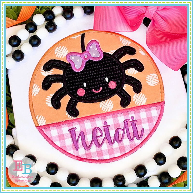 Spider Bow Circle Split Satin Stitch Applique, Applique