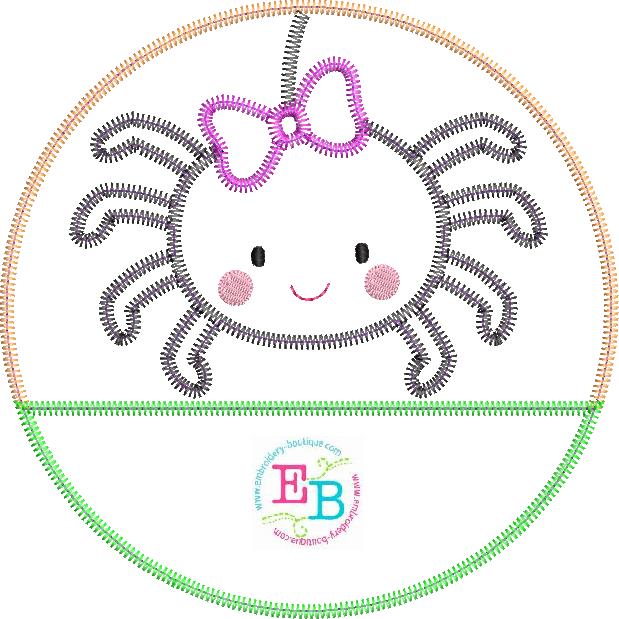 Spider Bow Circle Split Zigzag Stitch Applique, Applique