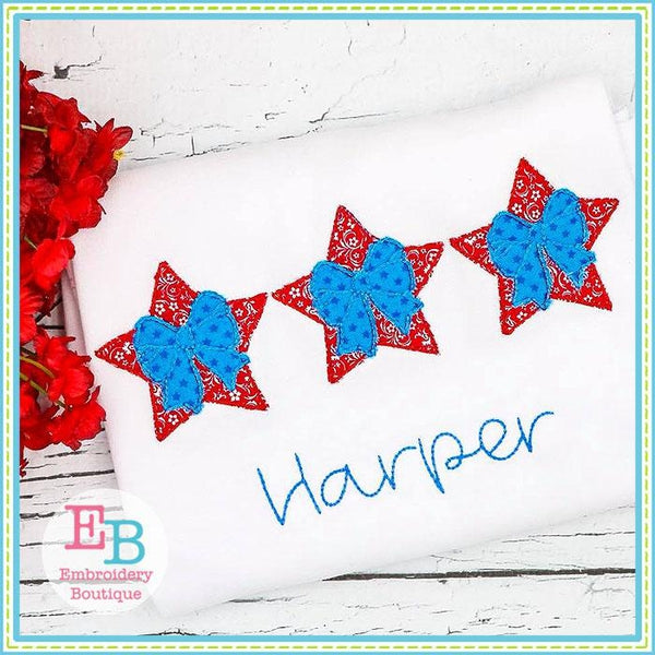 Vintage Star Bow Trio Applique, Applique